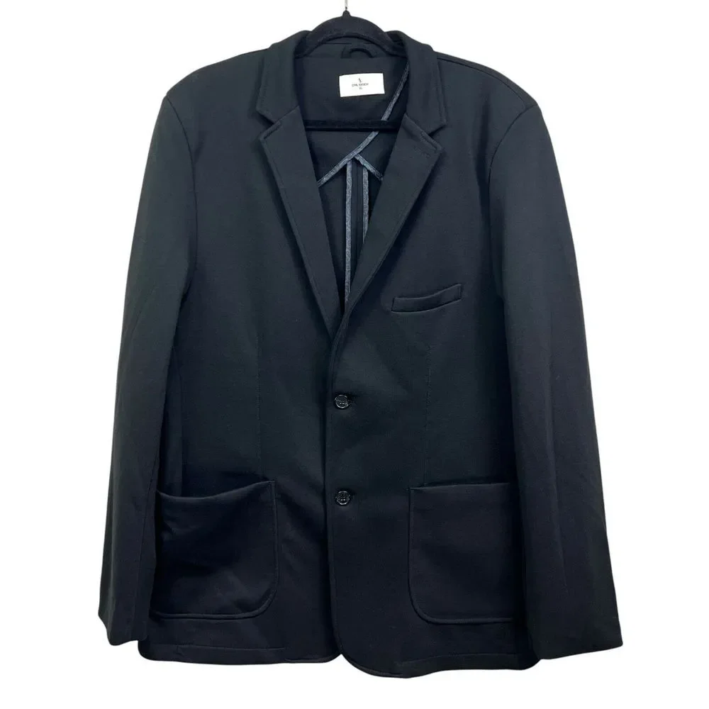 Civil Society Mens Knit Sports‎ Coat Notch Collar Double Vented Pockets Black XL